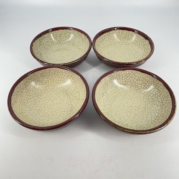 Set of 4 Pier 1 Vintage Crackle Collection Cereal  Bowls 7” Brown - Picture 1 of 5